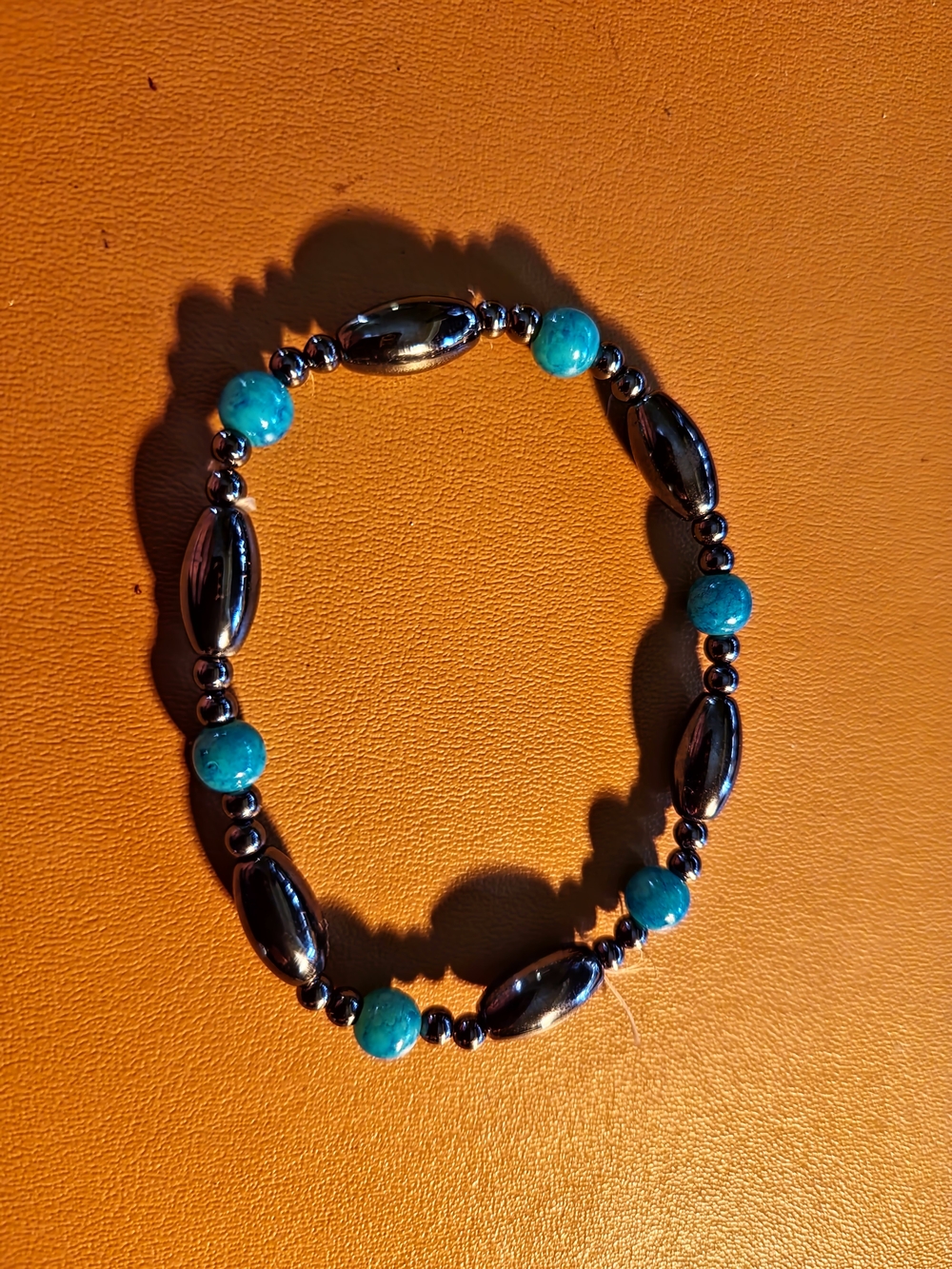 Turquoise and Silver Bead Stretch Bracelet - Women's Jewelry